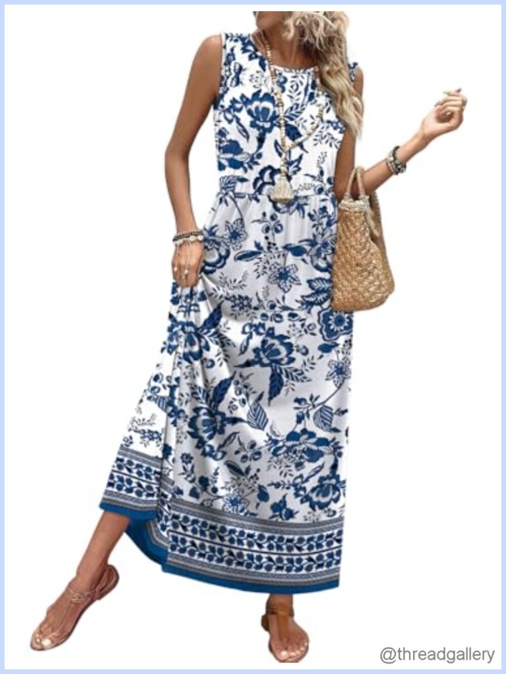 WIHOLL Women's Maxi Dress A-Line Sleeveless Sundress with Pockets Casual
